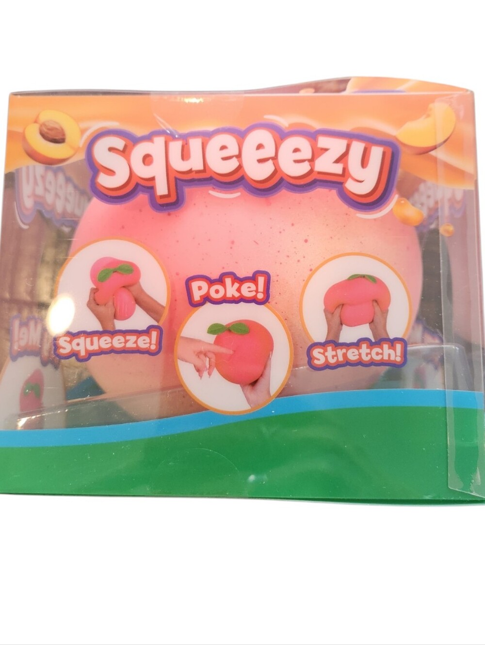 NEW Sunny Days Squeezy Peach Squishy Fidget Toy Large Pink Ball Green Leaf Top